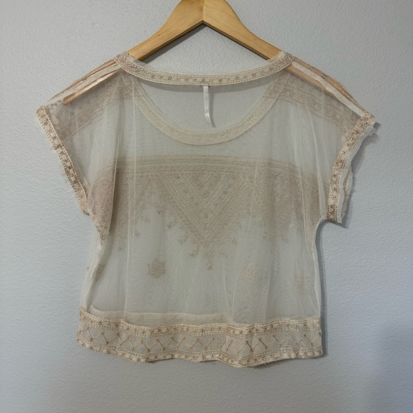 Free People The Vicki Lace Embroidered Mesh Crop Top—S - Picture 6 of 8